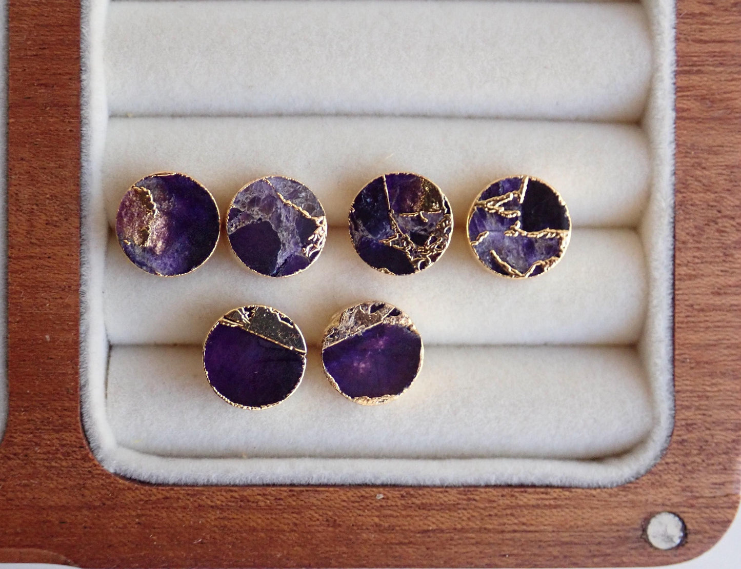 Purple Amethyst Mojave Stud Earrings – Round Gemstone Studs,  February Birthstone Gift, Kintsugi Post Earrings