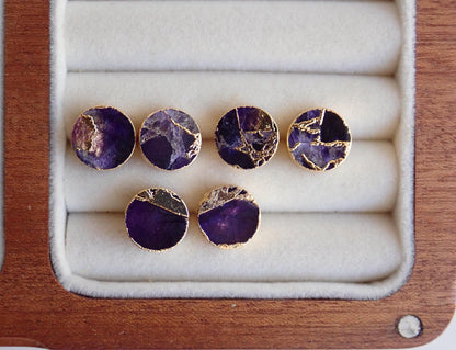 Purple Amethyst Mojave Stud Earrings – Round Gemstone Studs,  February Birthstone Gift, Kintsugi Post Earrings