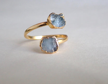 Raw Ruby Open Wrap Ring – Adjustable Gold Ring with Double Red Pink Gemstones – July Birthstone Jewelry