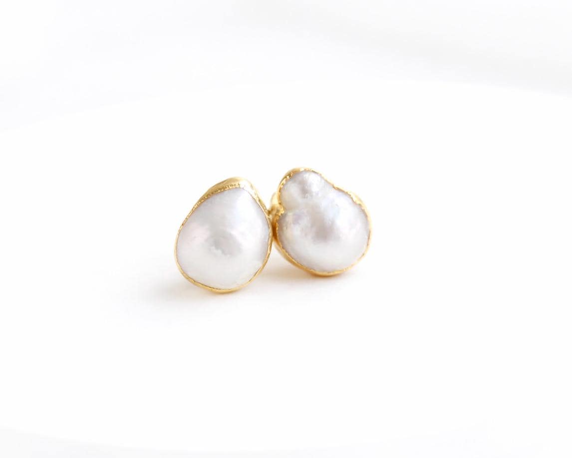 Freshwater Pearl Stud Earrings, Baroque Pearl Post Earrings, June Birthstone Gift