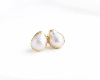 Freshwater Pearl Stud Earrings, Baroque Pearl Post Earrings, June Birthstone Gift