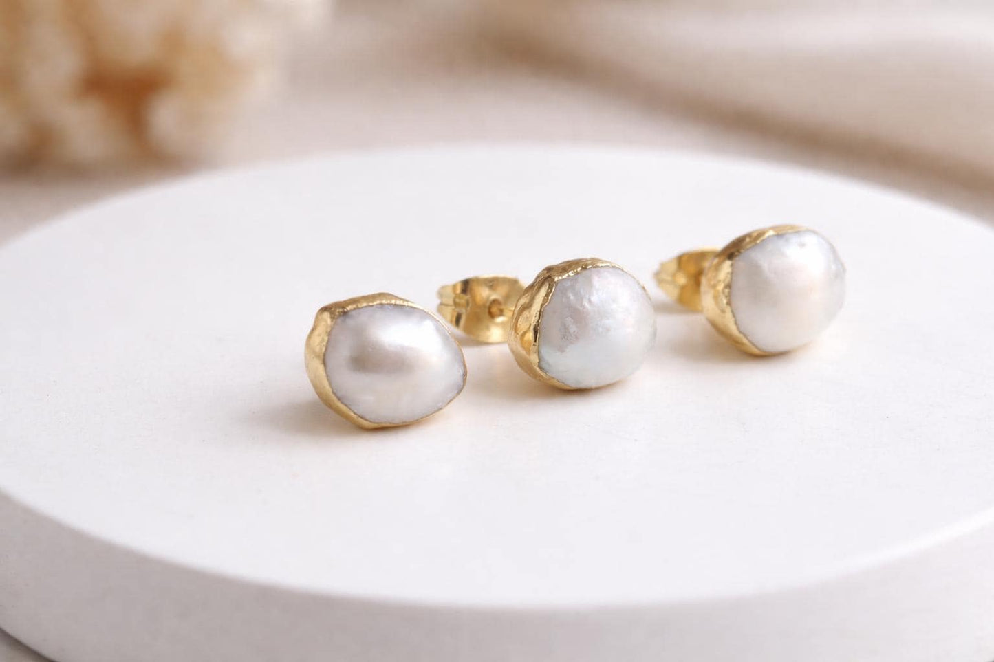 Freshwater Pearl Stud Earrings, Baroque Pearl Post Earrings, June Birthstone Gift