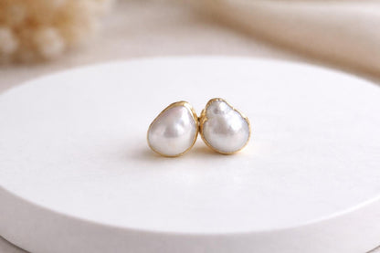 Freshwater Pearl Stud Earrings, Baroque Pearl Post Earrings, June Birthstone Gift