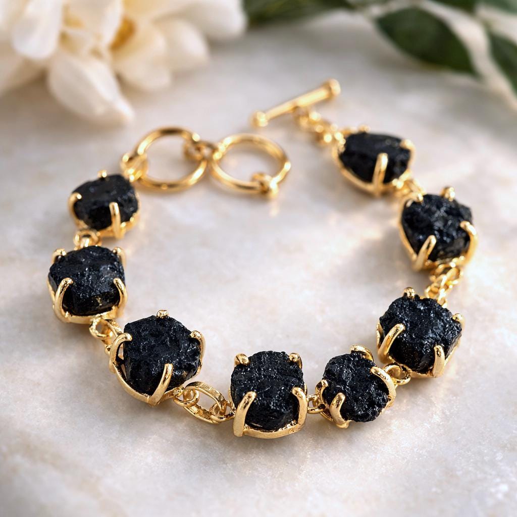 Raw Black Tourmaline Bracelet, Multi Gemstone Bracelet, Adjustable Healing Stone Bracelet