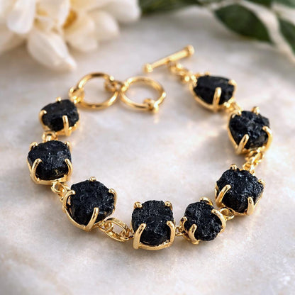 Raw Black Tourmaline Bracelet, Multi Gemstone Bracelet, Adjustable Healing Stone Bracelet