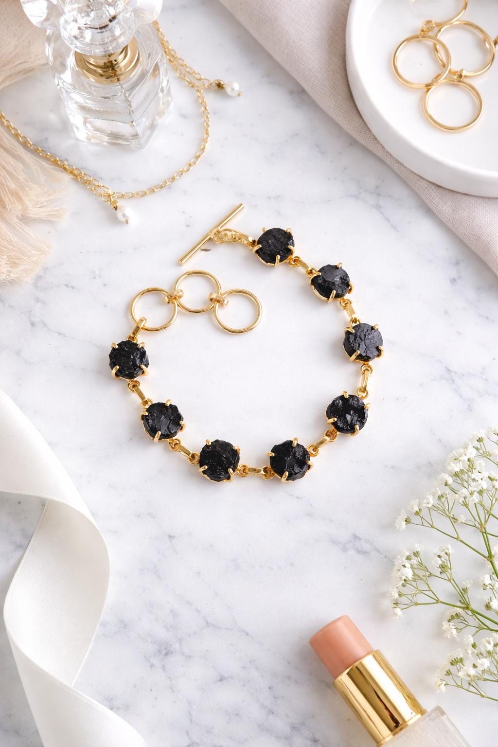 Raw Black Tourmaline Bracelet, Multi Gemstone Bracelet, Adjustable Healing Stone Bracelet