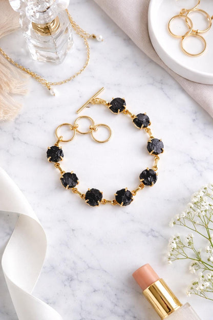 Raw Black Tourmaline Bracelet, Multi Gemstone Bracelet, Adjustable Healing Stone Bracelet
