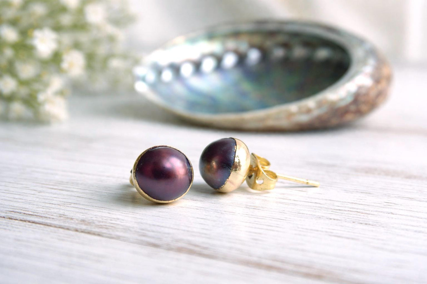 Freshwater Pearl Stud Earrings, Colorful Peacock Pearl Studs, June Birthstone Gift