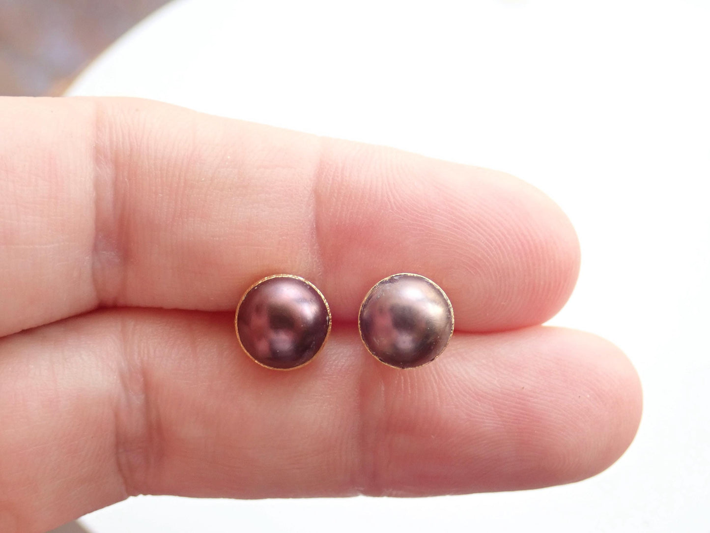 Freshwater Pearl Stud Earrings, Colorful Peacock Pearl Studs, June Birthstone Gift