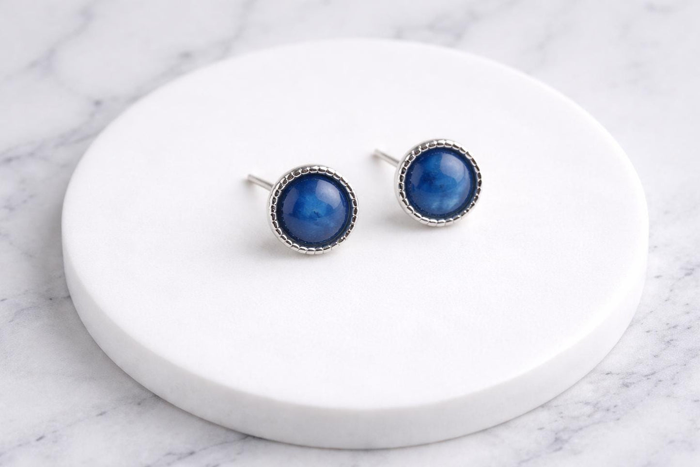 Tiny Blue Kyanite Sterling Silver Stud Earrings, Dainty Gemstone Posts, Hypo Allergenic Jewelry for Her