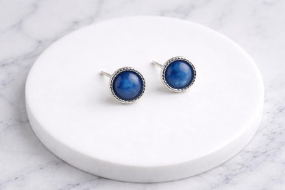 Tiny Blue Kyanite Sterling Silver Stud Earrings, Dainty Gemstone Posts, Hypo Allergenic Jewelry for Her