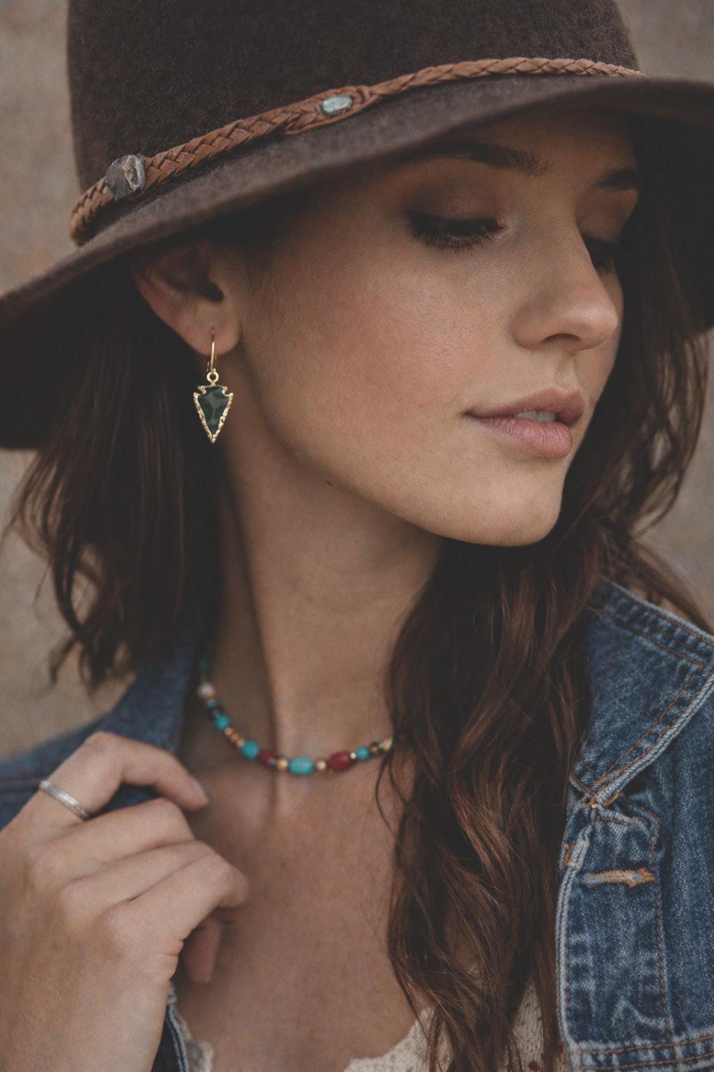 Bloodstone Arrowhead Earrings Gold, Boho Stone Earrings, Tribal Southwest Statement Jewelry