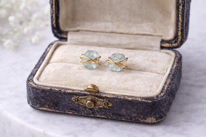 Tiny Raw Aquamarine Stud Earrings, Gold Filled Wire Wrapped Gemstone Posts, March Birthstone Jewelry, Dainty Natural Crystal Studs
