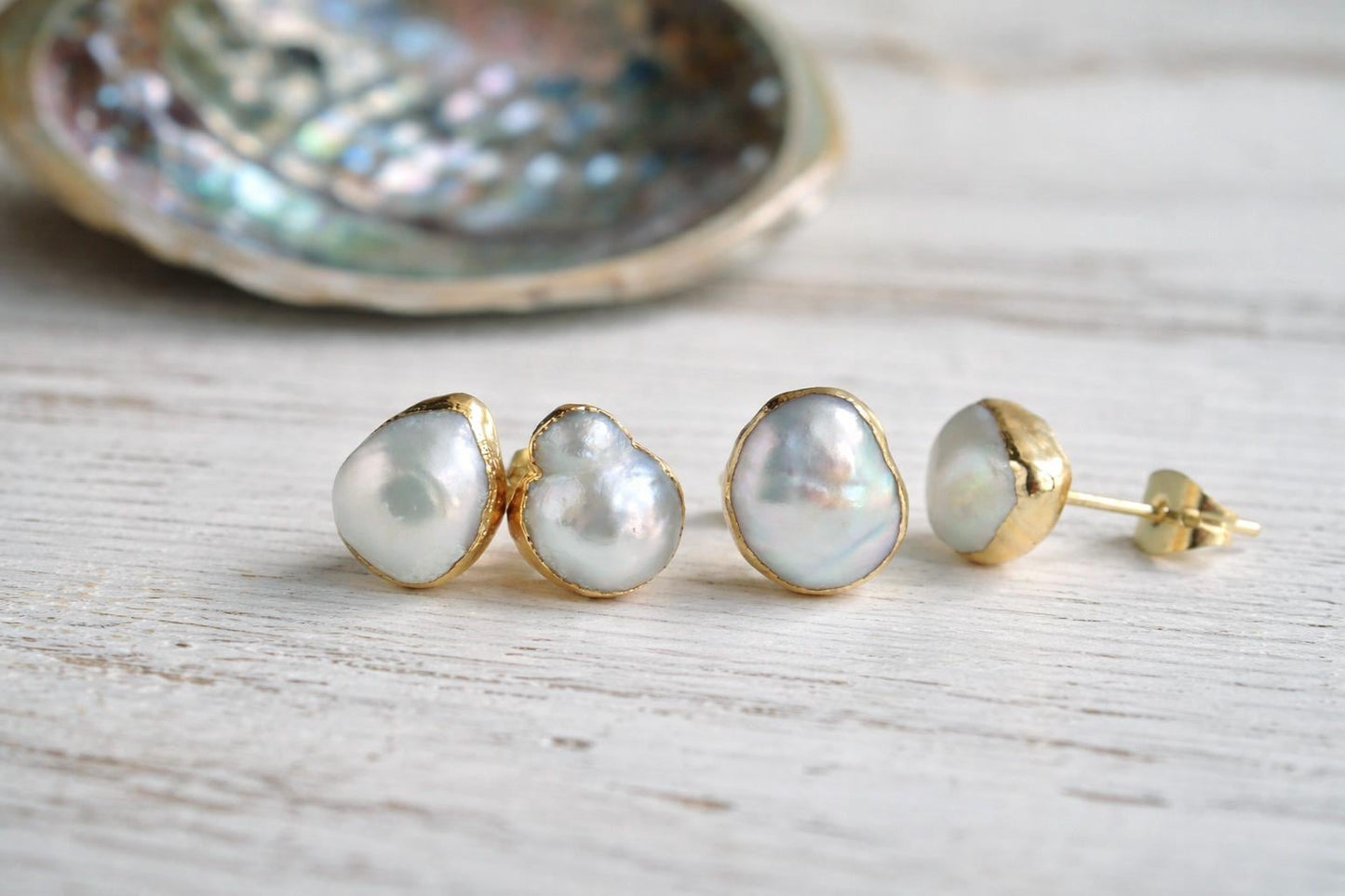 Freshwater Pearl Stud Earrings, Baroque Pearl Post Earrings, June Birthstone Gift