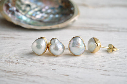 Freshwater Pearl Stud Earrings, Baroque Pearl Post Earrings, June Birthstone Gift