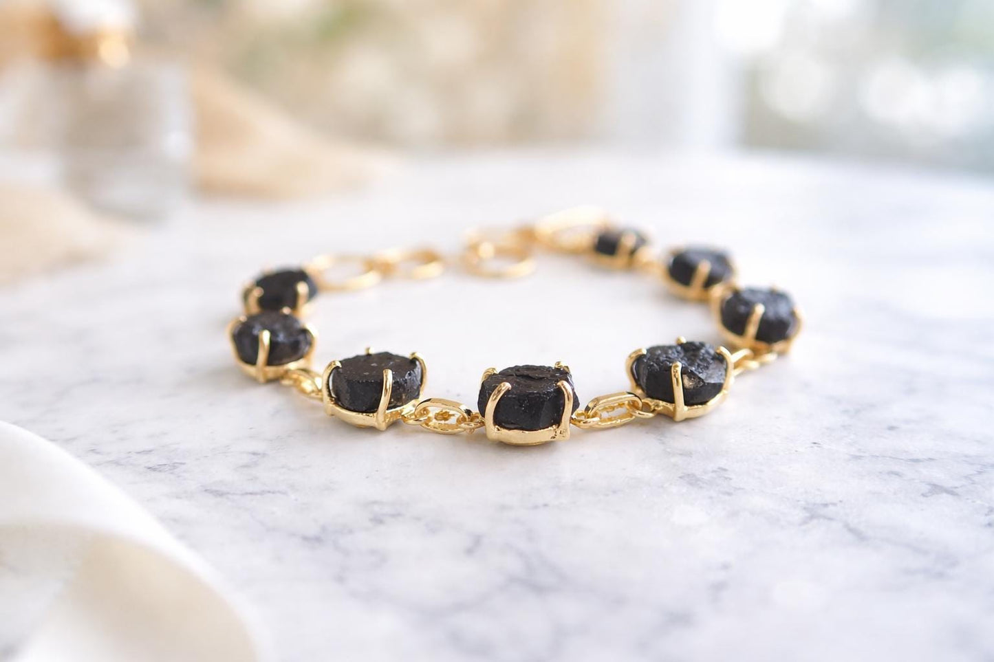 Raw Black Tourmaline Bracelet, Multi Gemstone Bracelet, Adjustable Healing Stone Bracelet