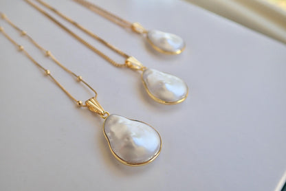 Baroque Style Cotton Pearl Pendant Necklace, June Birthstone Gift, Gold Fill Chain Necklace