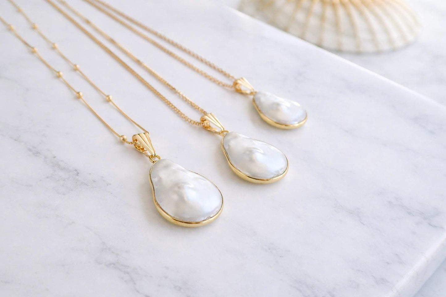 Baroque Style Cotton Pearl Pendant Necklace, June Birthstone Gift, Gold Fill Chain Necklace