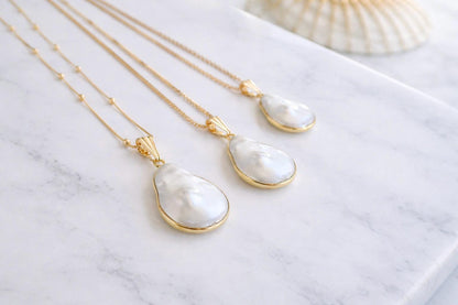 Baroque Style Cotton Pearl Pendant Necklace, June Birthstone Gift, Gold Fill Chain Necklace
