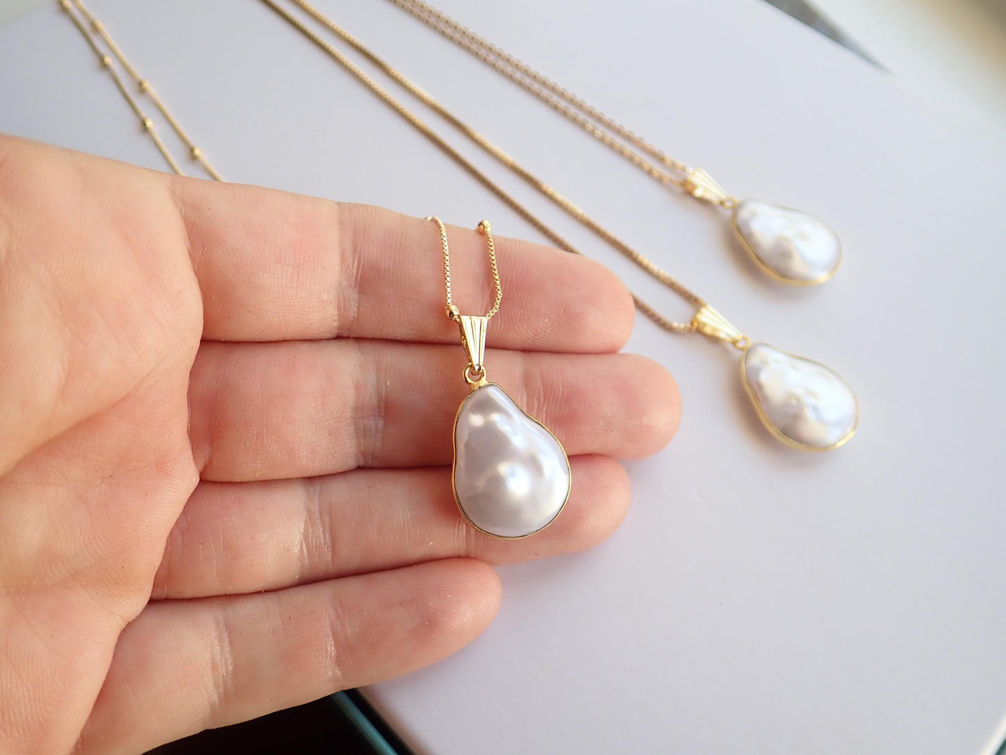 Baroque Style Cotton Pearl Pendant Necklace, June Birthstone Gift, Gold Fill Chain Necklace