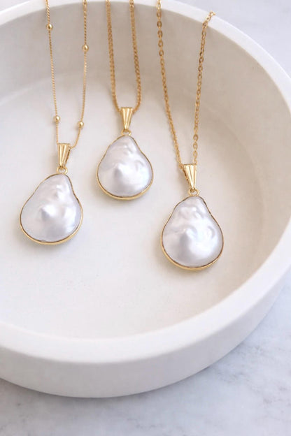Baroque Style Cotton Pearl Pendant Necklace, June Birthstone Gift, Gold Fill Chain Necklace