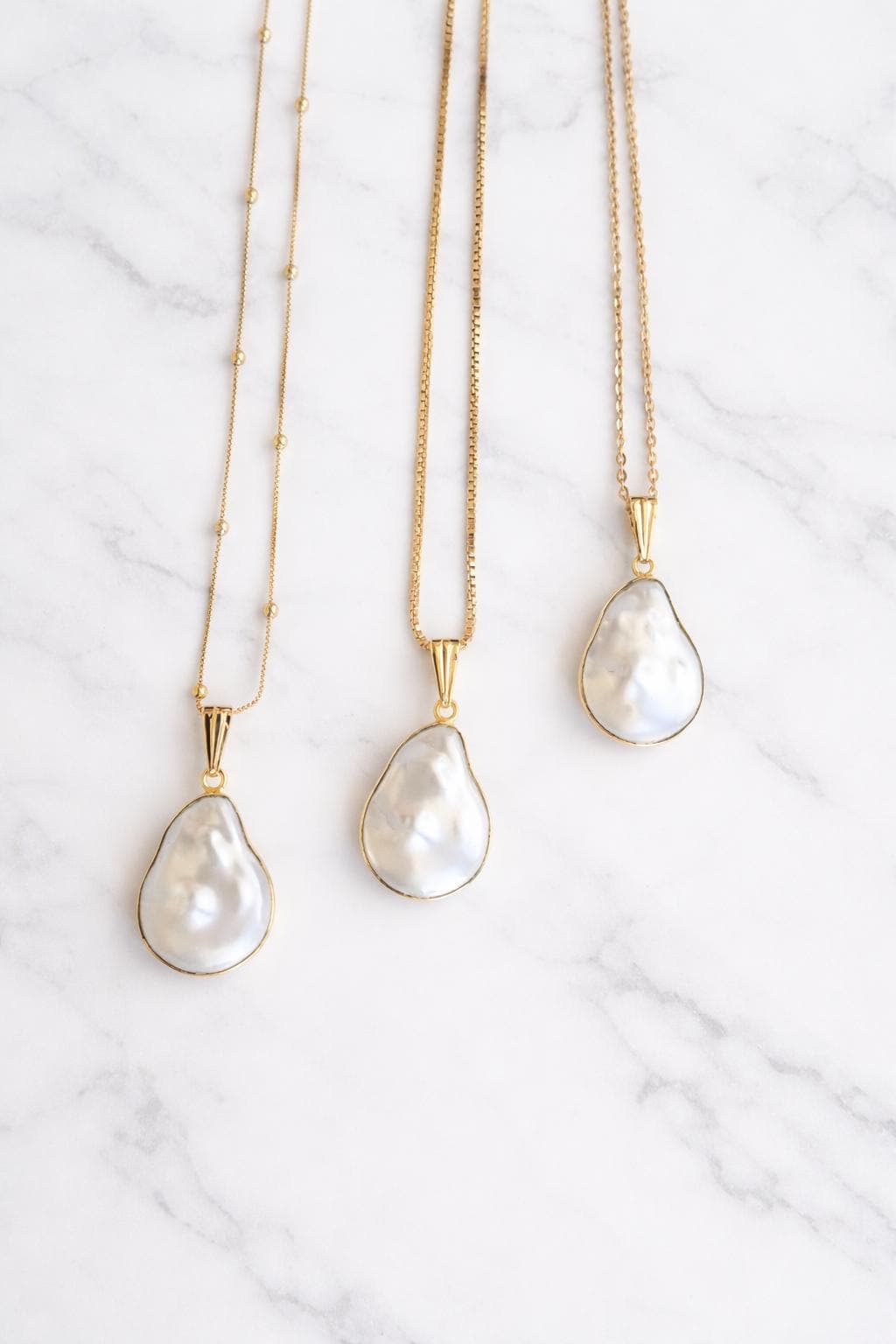 Baroque Style Cotton Pearl Pendant Necklace, June Birthstone Gift, Gold Fill Chain Necklace