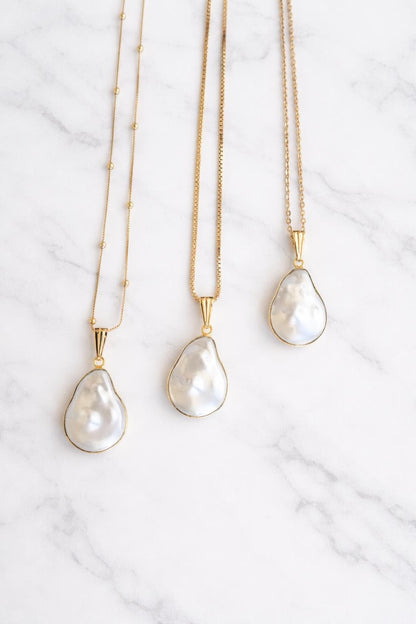 Baroque Style Cotton Pearl Pendant Necklace, June Birthstone Gift, Gold Fill Chain Necklace