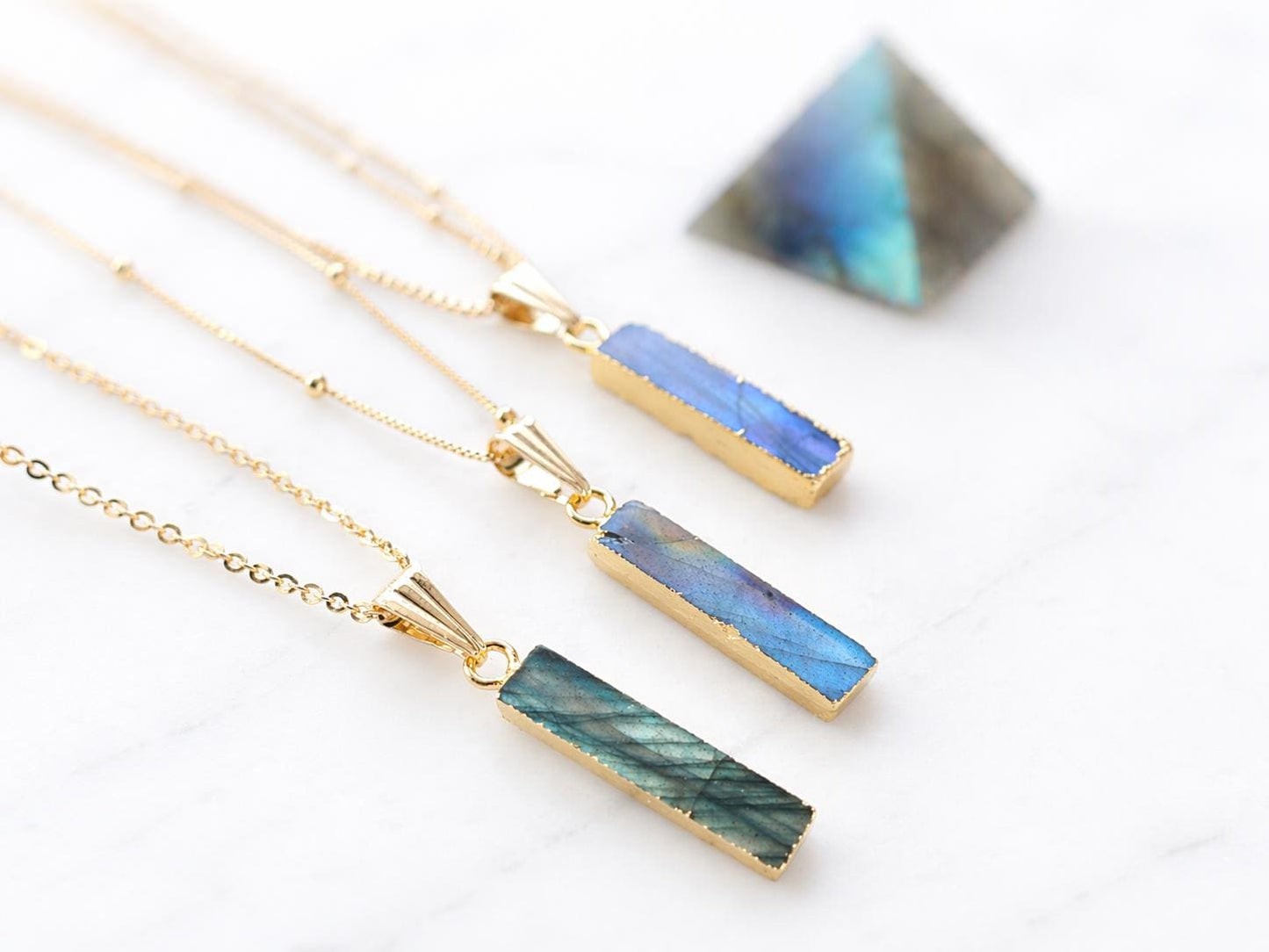 Flashy Labradorite Necklace, Blue Flash Labradorite Pendant, Minimalist Gemstone Bar Necklace