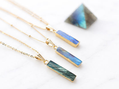 Flashy Labradorite Necklace, Blue Flash Labradorite Pendant, Minimalist Gemstone Bar Necklace