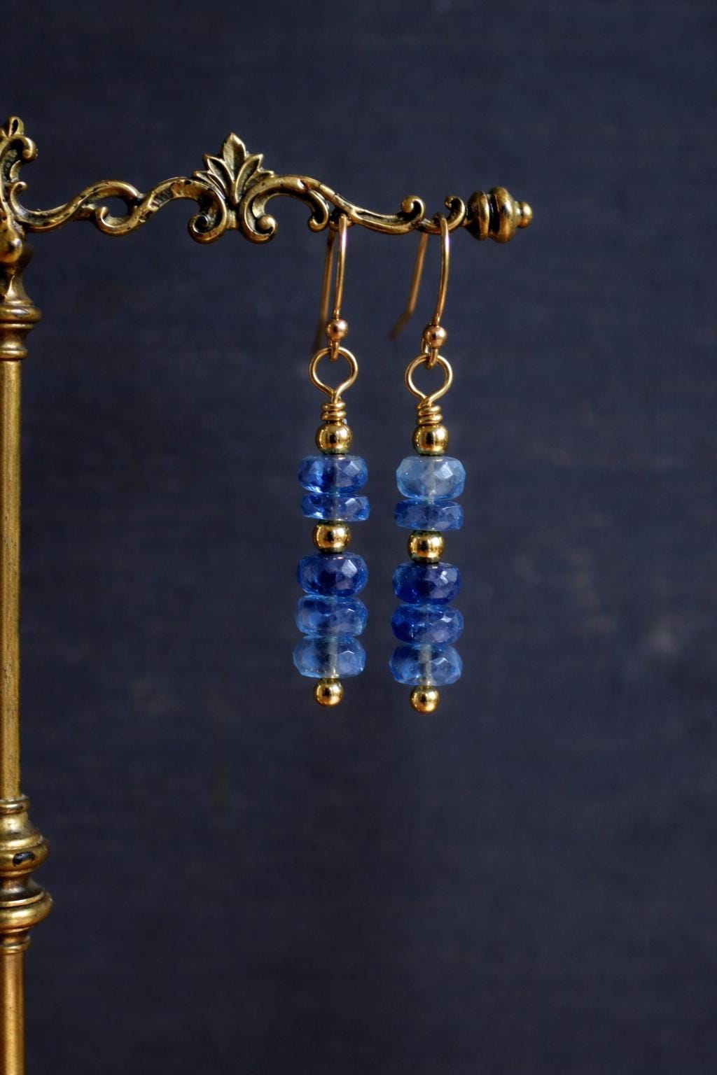 Gold Filled Kyanite Dangle Earrings, Blue Gemstone Earrings, Healing Crystal Earrings, Dainty Minimalist Gift for Her Sterling Silver