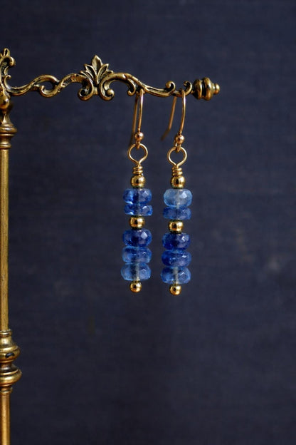 Gold Filled Kyanite Dangle Earrings, Blue Gemstone Earrings, Healing Crystal Earrings, Dainty Minimalist Gift for Her Sterling Silver