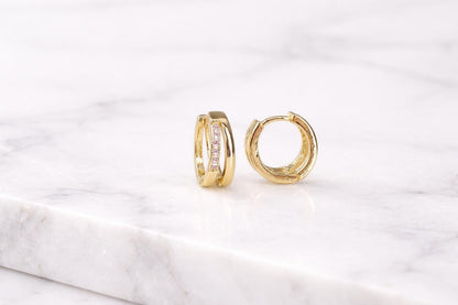 14k Gold Vermeil CZ Huggie Hoop Earrings | Small Minimalist Gold Hoops for Her