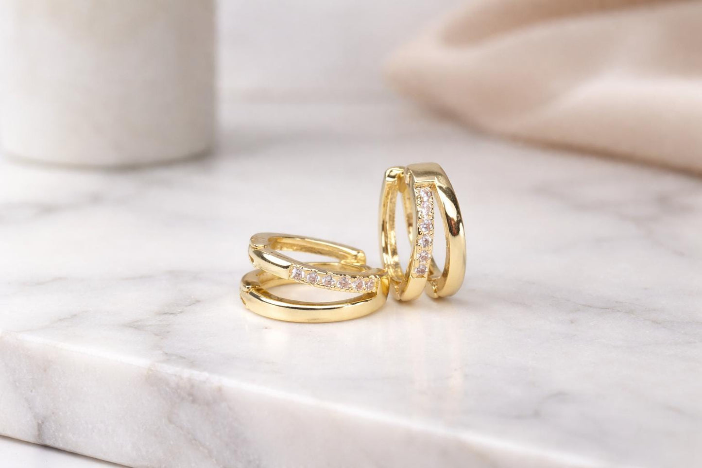 14k Gold Vermeil CZ Huggie Hoop Earrings | Small Minimalist Gold Hoops for Her