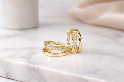 14k Gold Vermeil CZ Huggie Hoop Earrings | Small Minimalist Gold Hoops for Her