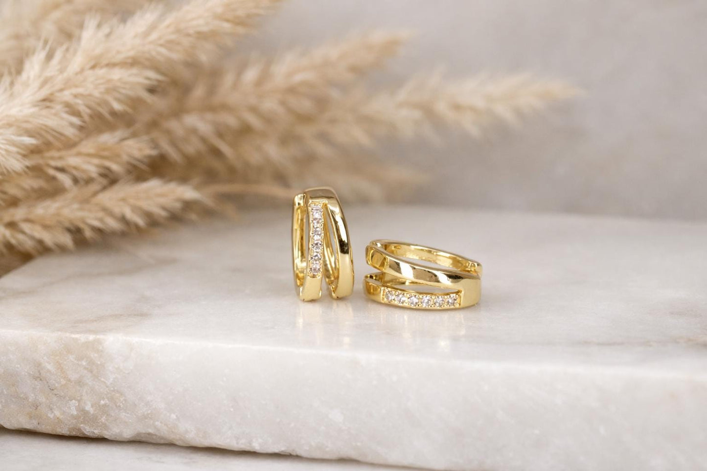 14k Gold Vermeil CZ Huggie Hoop Earrings | Small Minimalist Gold Hoops for Her