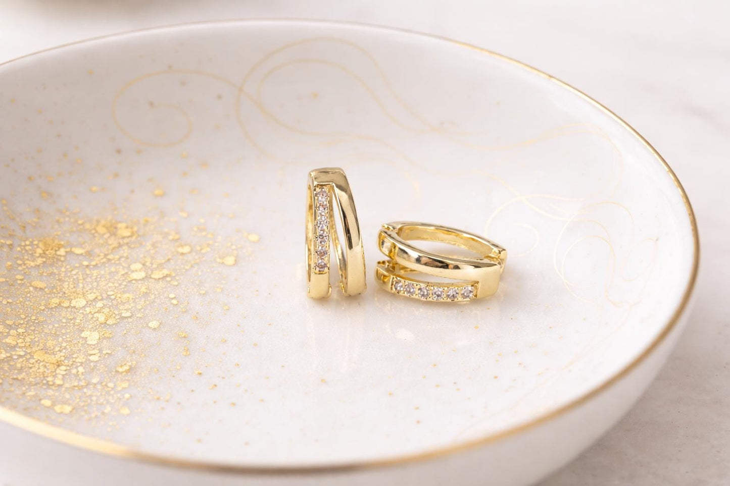 14k Gold Vermeil CZ Huggie Hoop Earrings | Small Minimalist Gold Hoops for Her