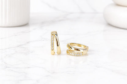 14k Gold Vermeil CZ Huggie Hoop Earrings | Small Minimalist Gold Hoops for Her