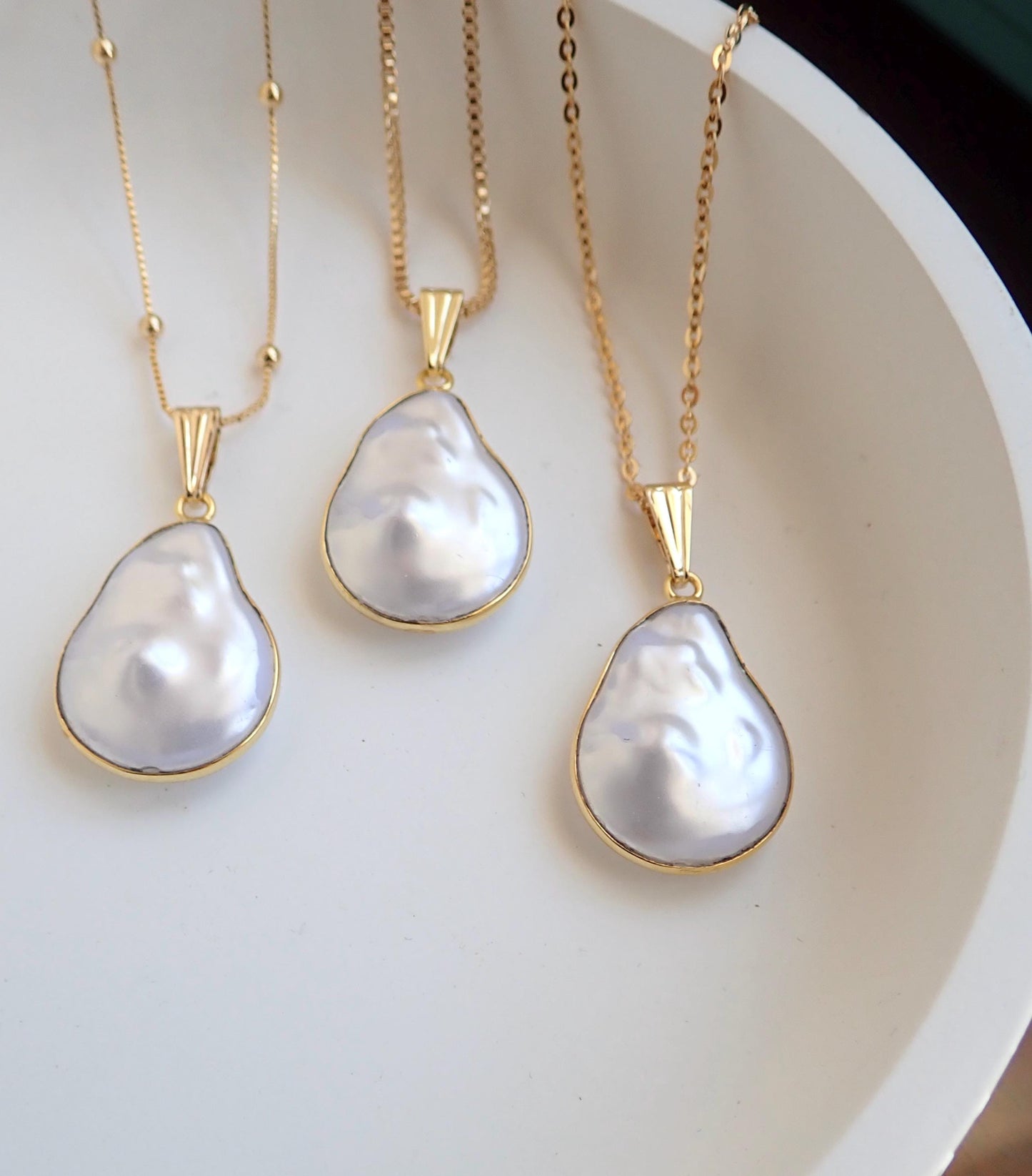 Baroque Style Cotton Pearl Pendant Necklace, June Birthstone Gift, Gold Fill Chain Necklace