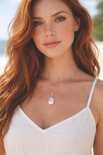 Baroque Style Cotton Pearl Pendant Necklace, June Birthstone Gift, Gold Fill Chain Necklace