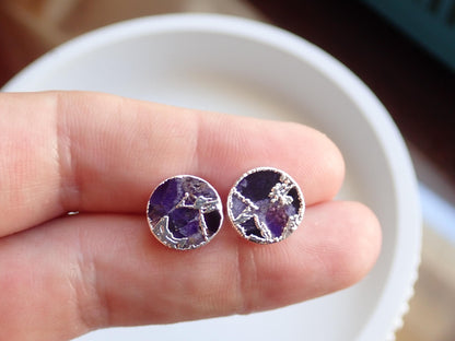 Purple Amethyst Mojave Stud Earrings – Round Gemstone Studs| Boho Minimalist Jewelry, February Birthstone Gift, Kintsugi Post Earrings