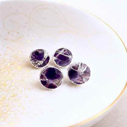 Purple Amethyst Mojave Stud Earrings – Round Gemstone Studs| Boho Minimalist Jewelry, February Birthstone Gift, Kintsugi Post Earrings