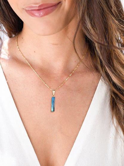Flashy Labradorite Necklace, Blue Flash Labradorite Pendant, Minimalist Gemstone Bar Necklace
