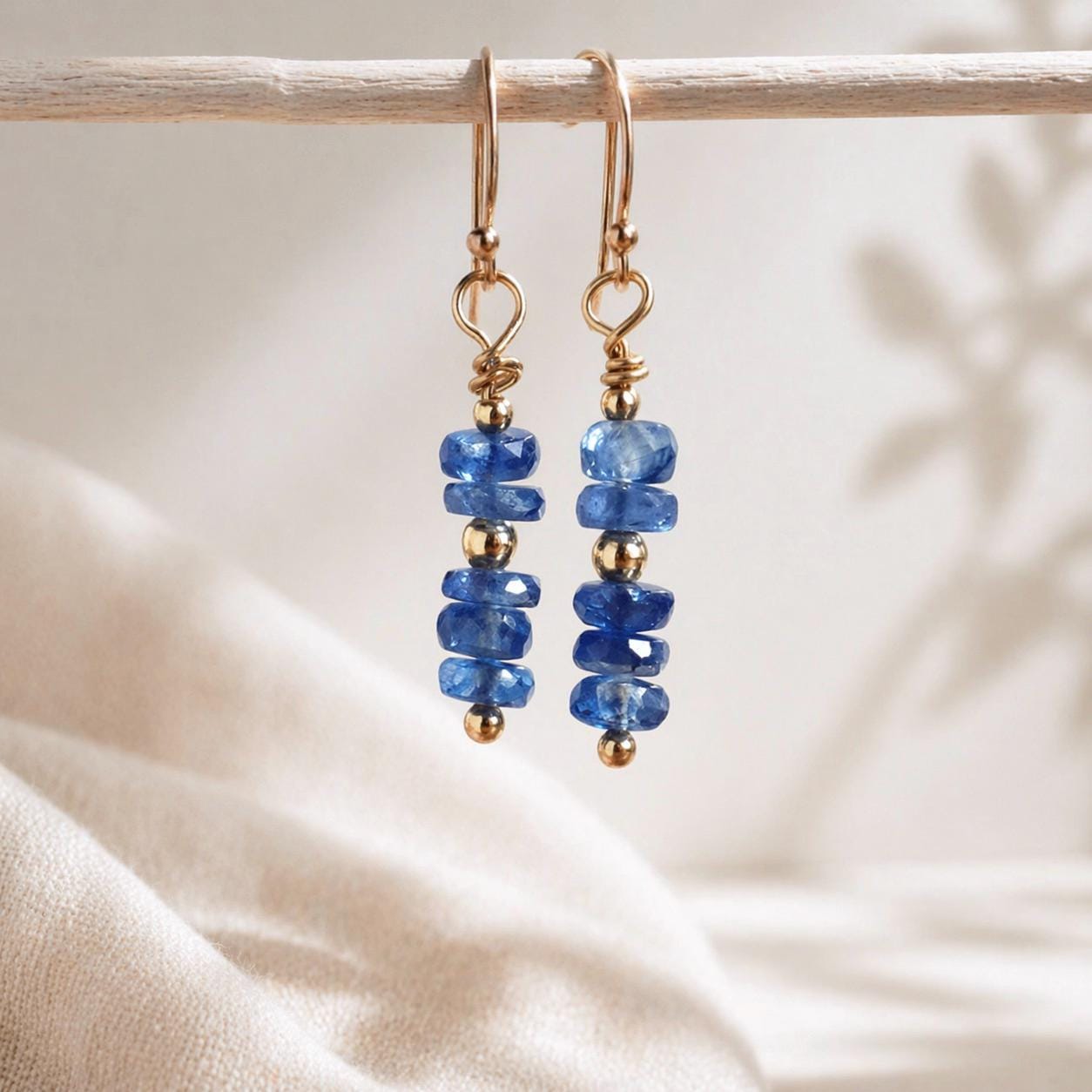 Gold Filled Kyanite Dangle Earrings, Blue Gemstone Earrings, Healing Crystal Earrings, Dainty Minimalist Gift for Her Sterling Silver