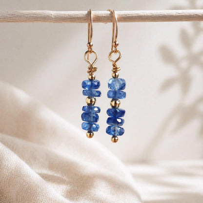 Gold Filled Kyanite Dangle Earrings, Blue Gemstone Earrings, Healing Crystal Earrings, Dainty Minimalist Gift for Her Sterling Silver