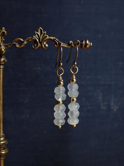 Rainbow Moonstone Dangle Earrings, | June Birthstone Gift for Her, Dainty Gemstone Drop Earrings