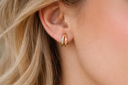 14k Gold Vermeil CZ Huggie Hoop Earrings | Small Minimalist Gold Hoops for Her