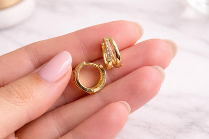 14k Gold Vermeil CZ Huggie Hoop Earrings | Small Minimalist Gold Hoops for Her