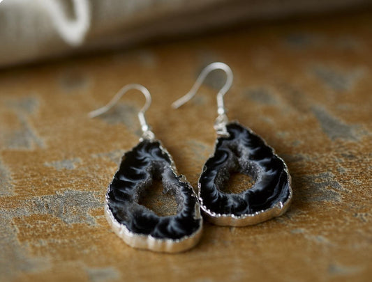 Geode Slicee Earrings Silver, | Boho Agate Crystal Jewelry