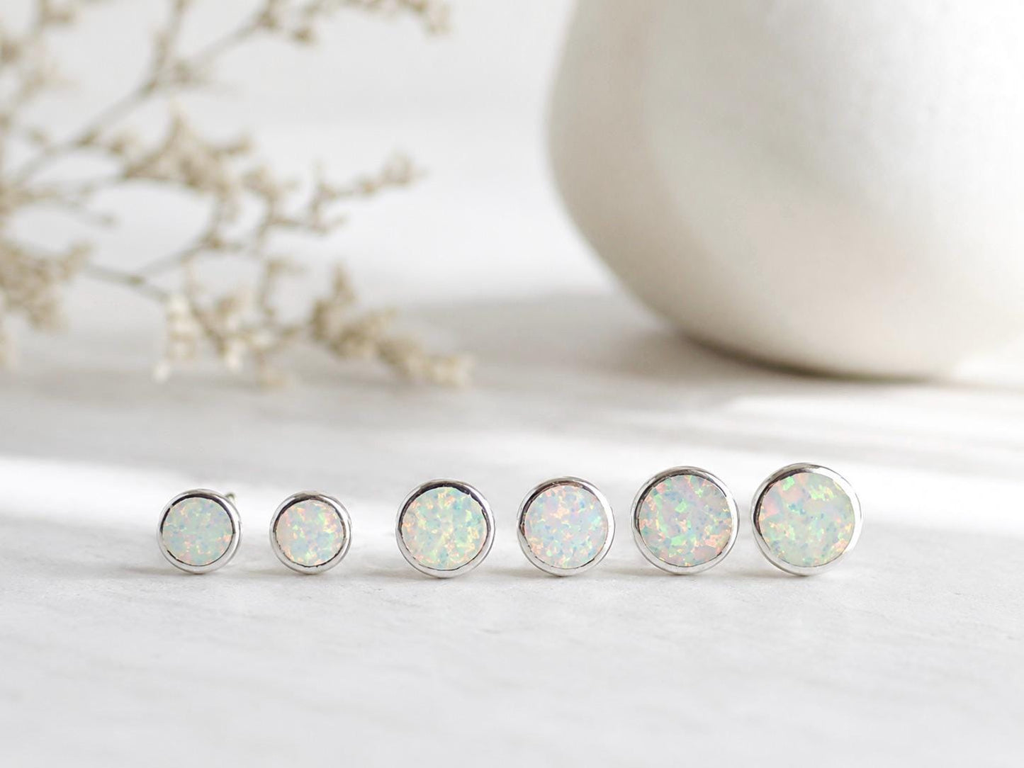 Opal Stud Earrings Sterling Silver | Tiny Opal Earrings | Minimalist Studs,October Birthstone Gift, Cartilage & Second Hole Stackable Studs