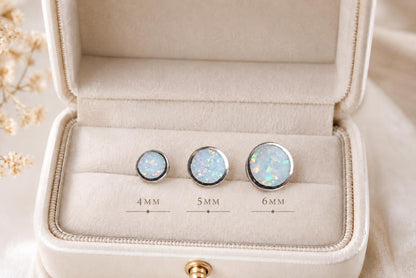 Opal Stud Earrings Sterling Silver | Tiny Opal Earrings | Minimalist Studs,October Birthstone Gift, Cartilage & Second Hole Stackable Studs
